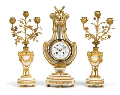 Neoklassizismus Lyra Kamingarnitur - Antiquitäten (Uhren, Metallarbeiten, Asiatika, Fayencen, Skulpturen, Textilien, Volkskunst)