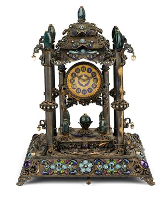 A Silver Table Clock with Musical Mechanism - Antiques (Clocks, Asian Art, Metalwork, Faience, Folk Art, Sculpture)