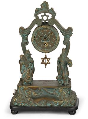 A Small Judaica Bronze Table Clock with Musical Mechanism - Antiques (Clocks, Asian Art, Metalwork, Faience, Folk Art, Sculpture)