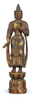 Stehender Bodhisattva, tibeto-chinesisch oder Mongolei, 18./19. Jh. - Antiquitäten (Uhren, Metallarbeiten, Asiatika, Fayencen, Skulpturen, Textilien, Volkskunst)