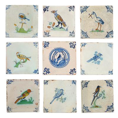 Nine Tiles with Bird Motifs - Antiques (Clocks, Asian Art, Metalwork, Faience, Folk Art, Sculpture)