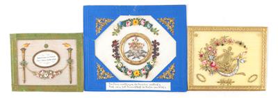 Drei Biedermeier Glückwunschkarten, - Antiquitäten (Uhren, Metallarbeiten, Asiatika, Fayencen, Skulpturen, Textilien, Volkskunst)