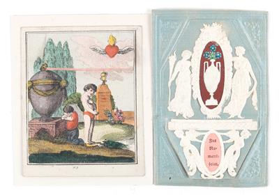 Three Biedermeier Greeting Cards with Folding Picture, - Antiquariato