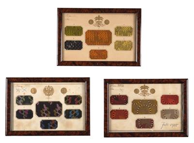 Vienna World’s Fair (1873) - Medals of Merit - 3 Fabric Sample Cards, - Antiquariato