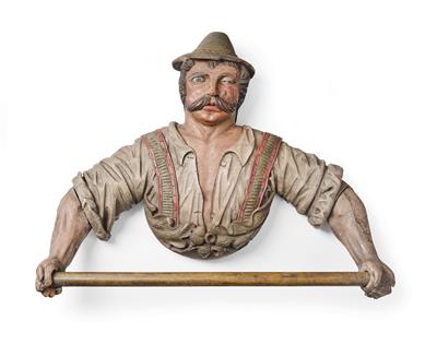 A Figurally Carved Towel Holder, Cross-Eyed Tyrolean, - Starožitnosti - Část 1