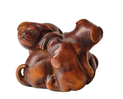 A Netsuke of Three Mating Puppies, Japan, 19th Century, Signed Tamagawa, - Works of Art - Part 1