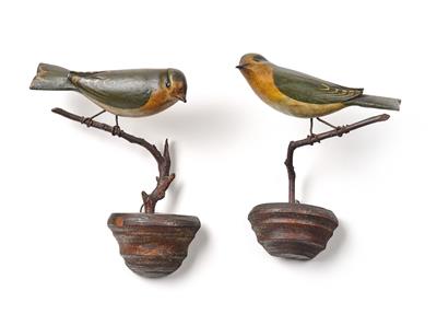 Zwei Viechtauer Vögel, Grünfinkenpaar, - Asiatika, Antiquitäten und Möbel - Teil 1