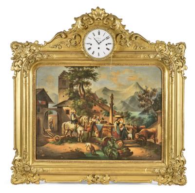 A Biedermeier Pictorial Clock with Musical Mechanism, - Starožitnosti a nábytek