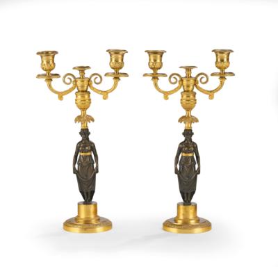 A Pair of Neo-Classical Candleholders with Two-Light Girandole Inserts, - Starožitnosti a nábytek