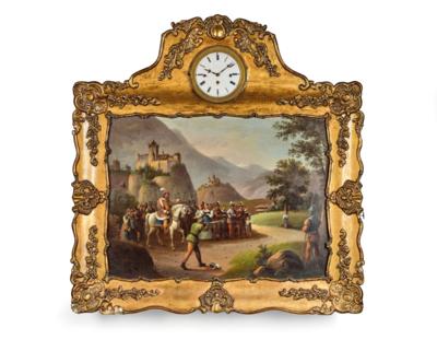 Biedermeier Bilderuhr mit Musikspielwerk "Wilhelm Tell", nach Friedrich Schiller, - Orologi