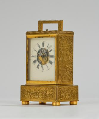 Kleine Biedermeier Reiseuhr mit Repetition, - Uhren