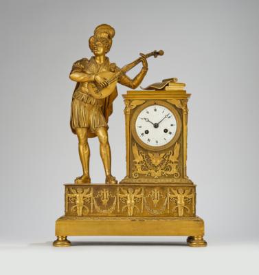 Neoklassizismus Bronze Kaminuhr "Troubadour", - Clocks