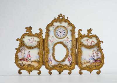 Wiener Historismus Emailuhr "Paravent", - Clocks