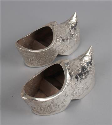 2 niederländische Behälter in Schuhform, - Silber