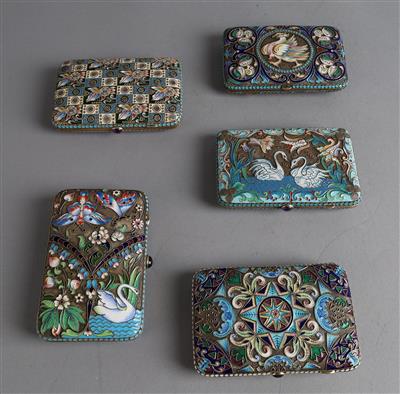 Fünf russische Cloisonne - Tabatieren, - Argenti