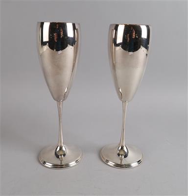 Paar Silber Champagnerflöten, - Stříbro