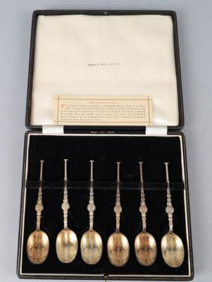 6 Birminghamer Silber Mokkalöffel in Form des "Coronation Spoon", - Silver