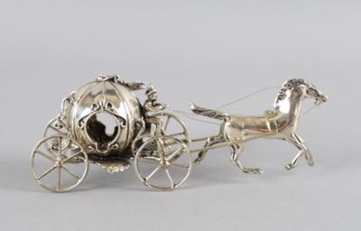 Silber Miniatur - Kutsche mit Pferd, - Silber