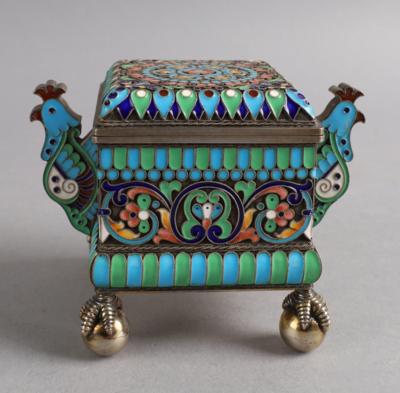 Russische Cloisonné Deckeldose, - Argenti