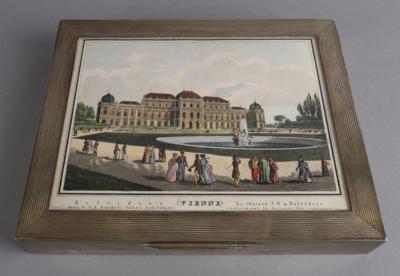 Große Wiener Deckelkassette mit verglaster Ansicht des oberen Belvedere in Wien, - Silver
