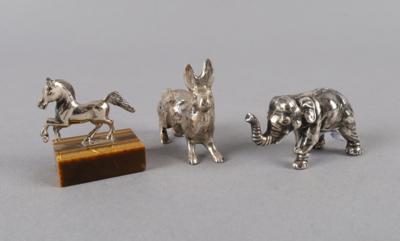 3 Miniaturen - Elefant, Hase und Pferd, - Silver