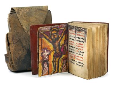 Ethiopia: An old bible with leather sleeve. - Tribal Art