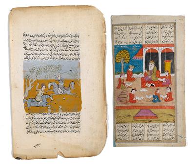 Konvolut (2 Stücke): Persien:2 Seiten aus persischen Handschriften mit gemalten Illustrationen. - Stammeskunst/Tribal-Art