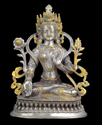 Tibet, Nepal: Figur einer 'Grünen Tara', versilbert und vergoldet. - Stammeskunst/Tribal-Art