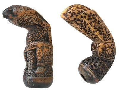 Mixed lot (2 items): Indonesia: two kris hilts in the form of the ‘bird of the gods’, Garuda. One made of ivory, the other made of wood. - Tribal Art