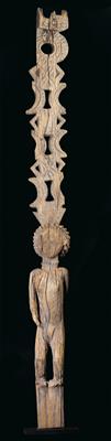 Madagascar, tribe: Mahafaly: A grave stele of a so-called ‘prince’s grave’, with a female figure and crest. - Tribal Art