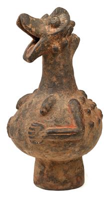 Mambila, Nigeria: A typical terracotta container in the form of a mythical creature. - Tribal Art