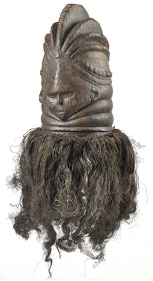 Mende, Sierra Leone: A ‘sowei’ helmet mask of the women’s association, ‘Sande’, with original fibre hanging. - Tribal Art