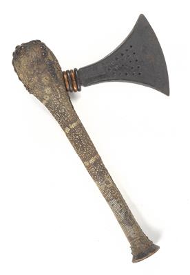 Songye, Dem. Rep. of Congo: A ceremonial and prestige axe, the shaft is enveloped with dragon skin. - Tribal Art