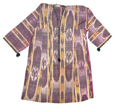 Uzbeks, Turkmens, Tajiks: Traditional summer frock for young women, dyed in Ikat technique. - Arte Tribale