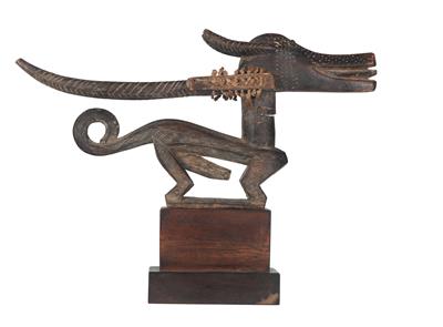 Bambara (also called Bamana): Mali: A 'Chiwara-dance crest' in the form of a male antelope. It is of the ‘horizontal’ type, from the region north-west of the capital city Bamako. - Tribal Art