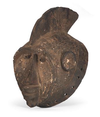 Bobo or Gurunsi, Burkina Faso: A small crest  or helmet mask, with face and ‘cockscomb'. - Tribal Art