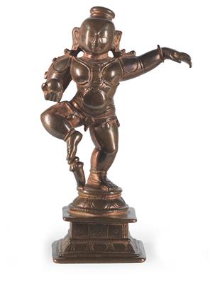 India: A small Hindu bronze: Lord Krishna dancing with the butter ball. - Mimoevropské a domorodé umění