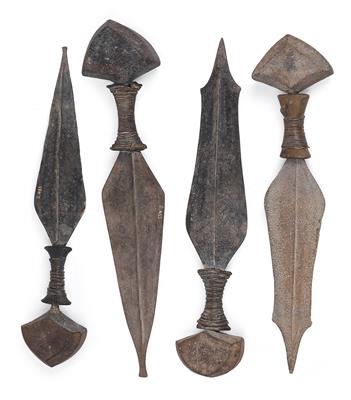 Mixed lot (4 items): Tetela, Mbole and others, Dem. Rep. of Congo: Four ceremonial and prestige knives with heavy iron ‘counterweights’. - Tribal Art