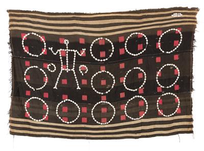 Naga, India, Burma: A typical scarf for victorious Naga warriors. Depicting a human figure and 15 circles sewn out of cowrie shells. - Tribal Art
