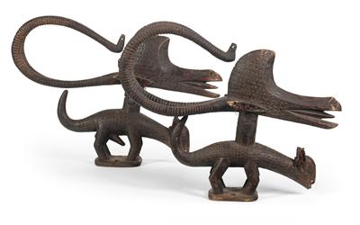 Bambara (or Bamana), Mali: a pair of horizontal dance crests, ‘Chiwara’, (2 items), female and male, ‘composed’ from two different animals. Style: In the style of the Sikasso or Bougouni region. - Tribal Art - Africa