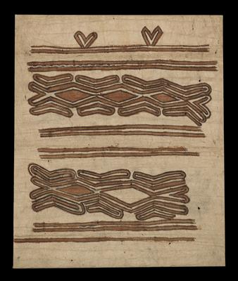 New Guinea, Oro Province: a ‘picture’ made of a piece of bark fibre material, called ‘Tapa’, painted with the typical Papuan patterns from the northern coast of southeastern New Guinea (Oro Province). - Mimoevropské a domorodé umění