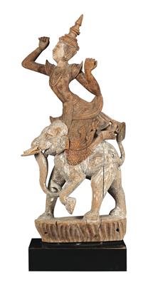 Burma (Myanmar): a ‘celestial’ dancer (‘Apsara’), riding on a white elephant. - Tribal Art