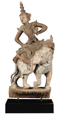 Burma (Myanmar): a ‘celestial’ dancer (‘Apsara’), riding on a white elephant. - Tribal Art