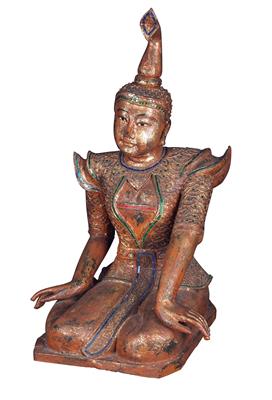 Burma (Myanmar): seated figure of a female worshipper, gilded and lavishly decorated. - Mimoevropské a domorodé umění