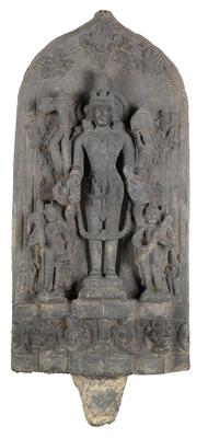 India: a stone relief depicting the Hindu god Vishnu and surrounding figures. - Mimoevropské a domorodé umění