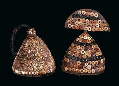Mixed lot (2 pieces), from the Lega (also Warega or Rega), Dem. Rep. of Congo: two old, conical Lega hats, known as ‘mukuba’, worn by high-ranking male members of the Bwami society. - Tribal Art