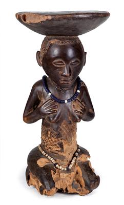 Luba, Dem. Rep. of Congo: a very old, large chief’s stool, with a kneeling female caryatid. - Tribal Art