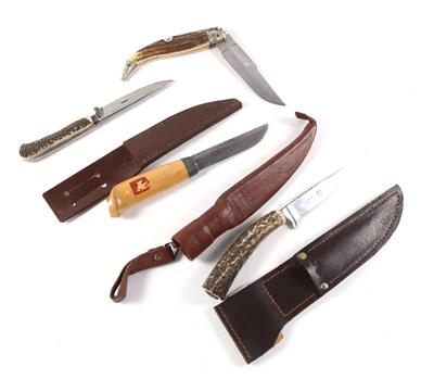 Konvolut bestehend aus vier jagdlichen Messern, - Jagd-, Sport- und Sammlerwaffen