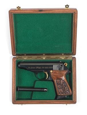 Pistole, Walther - Ulm, Mod.: PP Sonderfertigung (500 Stück) 50 Jahre 1929-1979 in Originalkasette, Kal.: 7,65 mm, - Armi da caccia, competizione e collezionismo