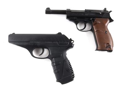 Konvolut aus Walther CO2-Pistole P38, Kal.: 4,5 mm, BB und Gamo LP P25, Kal.: 4,5 mm Blowback Bleigeschoss, - Jagd-, Sport- u. Sammlerwaffen